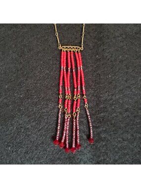 Bess Nathan Beaded Necklace Gold Tone Red Purple Dainty 16"
